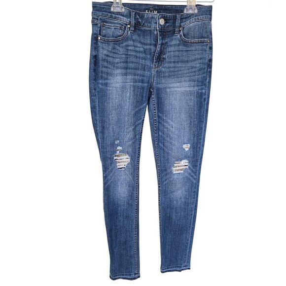 White House Black Market Denim - White House Black Market The Slim Mid Rise Fit Distressed Foil Peep Shimmer Sz 4
